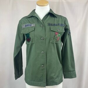 Vintage 80s Air Force Womens (S/M) Green OG-507‎ Button Military Tactical USA